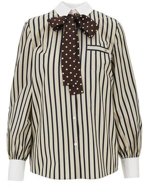Valentino Striped Shirt With Silk Bow - Black