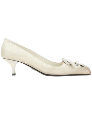 Prada Old-Effect Leather Laced Pumps - Natural