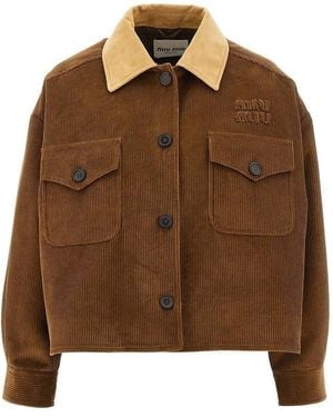 Miu Miu Corduroy Blouson With Suede Collar - Brown