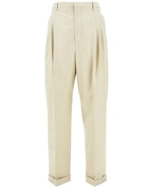 Bottega Veneta Mélange Wool And Cotton Trousers - Natural