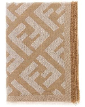 Fendi Ff Jacquard Wool And Cashmere Shawl - Natural