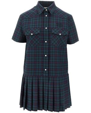 Miu Miu Tartan Wool Mini Dress - Blue
