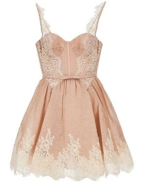 Zimmermann 'Valiant' Lace Trim Organdy Mini Dress - Natural