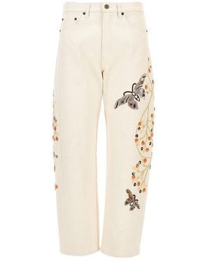 La DoubleJ Embroidered Barrel Jeans - Natural