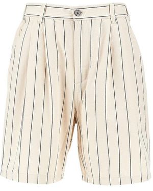 Obey 'Foster' Pinstriped Shorts With Darts - Natural