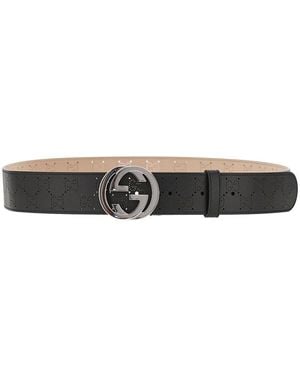 Gucci Leather Belt With Gg Interlock Buckle - Black