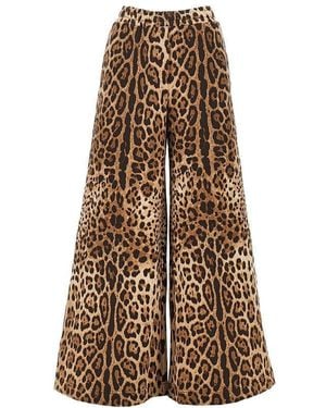 Dolce & Gabbana Wide-Leg Trousers With Leopard-Print - Natural