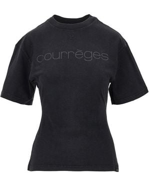 Courreges Logo Print Fitted T-Shirt - Black