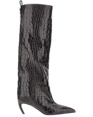 The Attico Croco-Embossed Leather 'Lea' Boots - Black