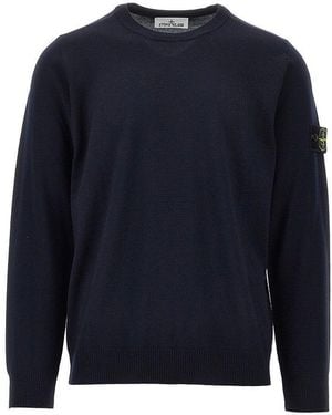 Stone Island Virgin Wool Crewneck Jumper - Blue
