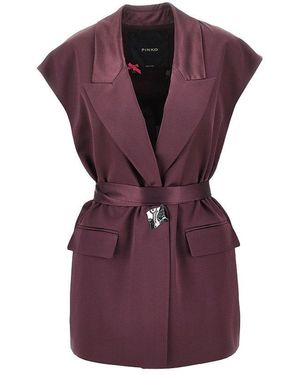 Pinko Sleeveless Satin Jacket With Belt - Purple