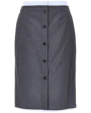 Prada Light Mohair And Chambray Layered Midi Skirt - Gray