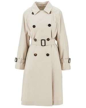 Max Mara Cube Twill Double-Breasted Trench Coat With Belt - Natural