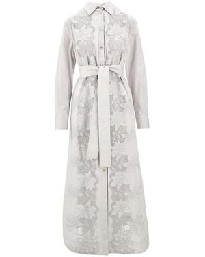 P.A.R.O.S.H. P. A.R. O. H. Long Shirt Dress With Lace Inserts - White
