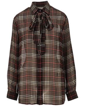 Saint Laurent Tartan Silk Crepe Shirt - Brown
