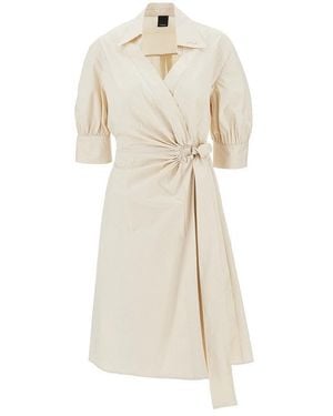 Pinko Stretch Cotton Wrap-Over Midi Dress - Natural