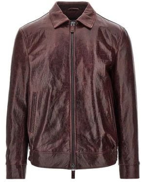 Emporio Armani Leather Jacket With Wrinkled Effect - Brown