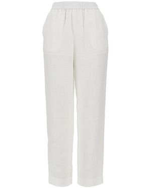 Emporio Armani Linen Trousers With Elasticated Waist - White
