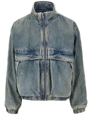 Purple Brand Denim Boxy Fit Bomber Jacket - Blue
