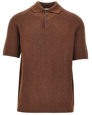 GALLIA KNIT Bouclé Knit Polo Shirt - Brown