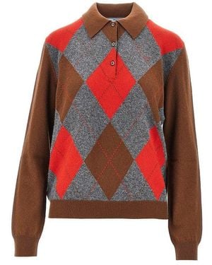 Prada Cashmere Lozenge Polo Sweater - Red
