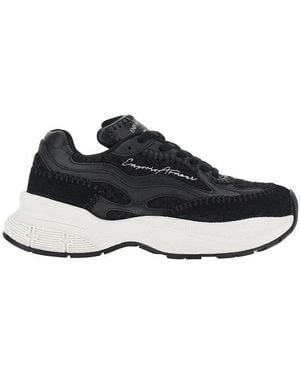 Emporio Armani Knitted Trainers With Faux Leather Details - Blue