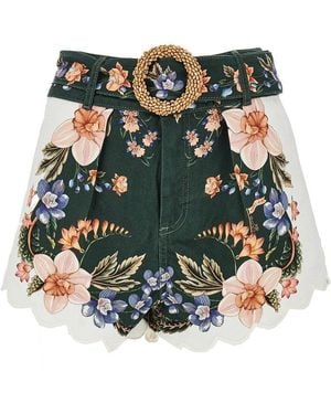 FARM Rio Floral Twill Shorts With Belt - Green