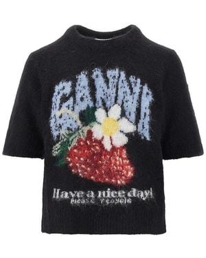 Ganni Wool-Blend Knitted Top - Black