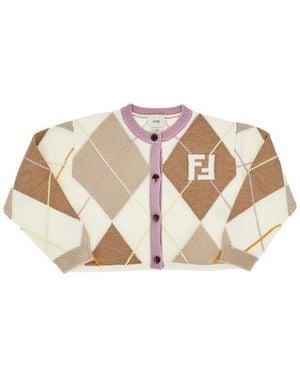 Fendi Knitted Cardigan With Diamond Motif Kids 12 - Multicolour