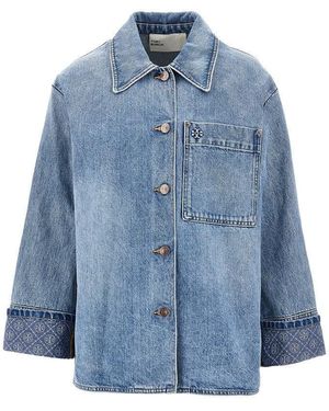 Tory Burch Denim Jacket With T Monogram Motif - Blue