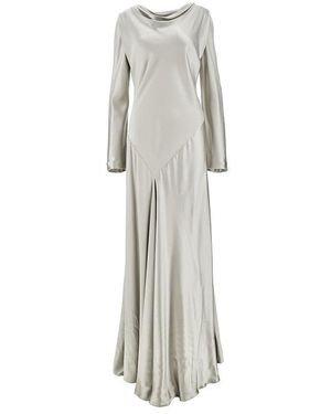 Alberta Ferretti Shiny Satin Long Dress - Grey