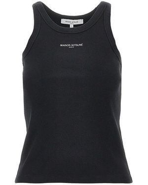 Maison Kitsuné Logo Print Ribbed Tank Top - Black