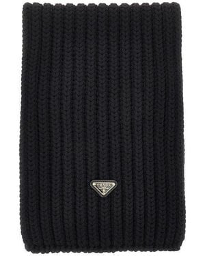 Prada Wool Scarf With Triangle Logo - Black