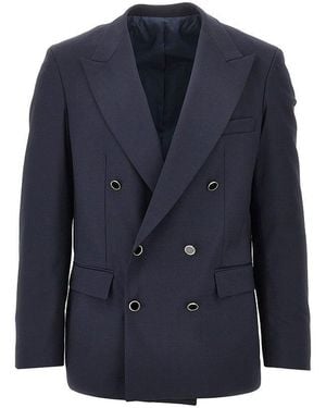 MARSĒM Light Wool-Blend Double-Breasted Jacket - Blue