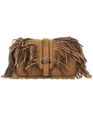 Emporio Armani Faux Suede Leather Bag With Fringes - Brown