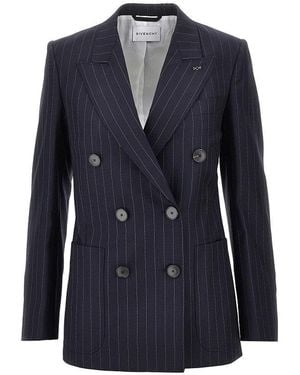 Givenchy Pin-Striped Wool Double-Breasted Jacket - Blue
