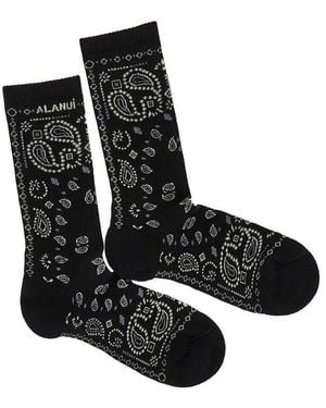 Alanui Cotton-Blend Socks With Bandana Motif - Black