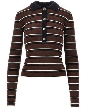 Ganni Knitted Polo Shirt With Striped Motif - Black
