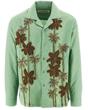 BAZISZT 'Palm Tree' Embroidered Shirt - Green