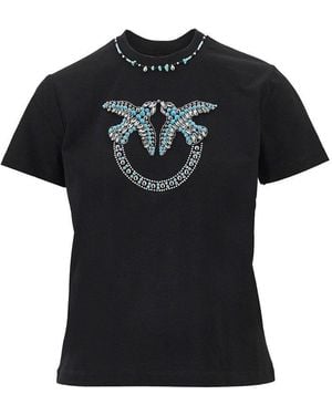 Pinko Beaded Love Birds T-Shirt - Black