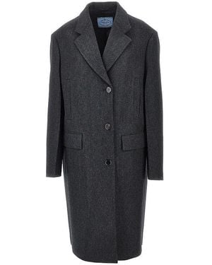Prada Wool Double Single-Breasted Coat - Black