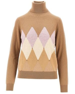 Ballantyne Lozenge Cashmere Turtleneck Sweater - Natural