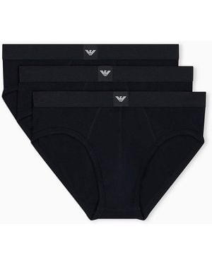 EA BODYWEAR Stretch Cotton 3-Pack Brief - Black