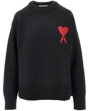 Ami Paris De Coeur' Crewneck Jumper - Black