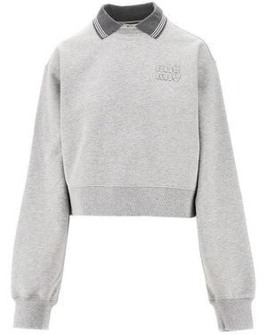 Miu Miu Mélange Jersey Cropped Sweatshirt - Grey