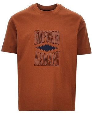 Emporio Armani Jersey T-Shirt With Embossed Logo - Brown
