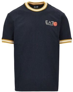 EA7 Cotton T-Shirt With Logo Print - Blue