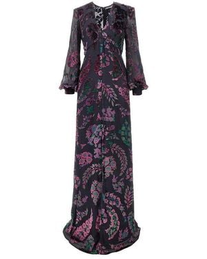 Etro Velvet Floral Motif Long Dress - Blue