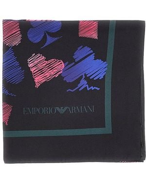 Emporio Armani Printed Silk Scarf - Blue