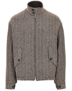 Emporio Armani Knitted Blouson With Chevron Motif - Brown